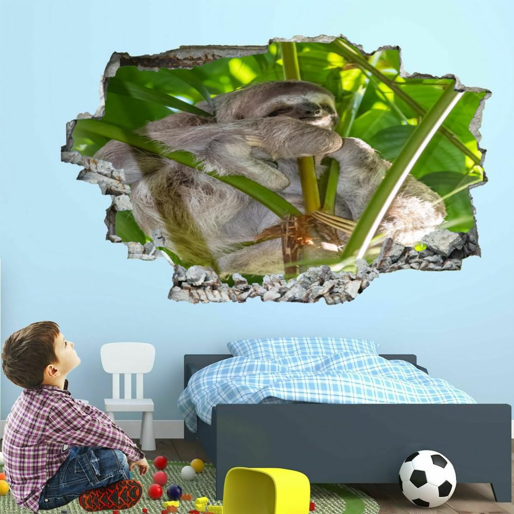 Pegatinas De Decoración De Pared 3D Roto Pereza Animal Pegatina De Pared Hojas Verdes Tatuaje De Pared Para Decoración De Pared De Guardería, Sala De Estar, Decoración Del Hogar 120x80cm