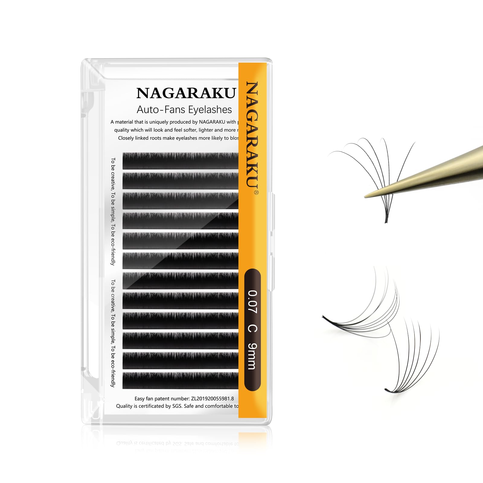 NAGARAKU Easy Fan Eyelash Extensions Volume Lashes Easy Fanning Pestañas 0.07 C Curl 9mm Lash Extension Rapid Blooming Soft Clusters Matte Black for Beginners Beauty Salon