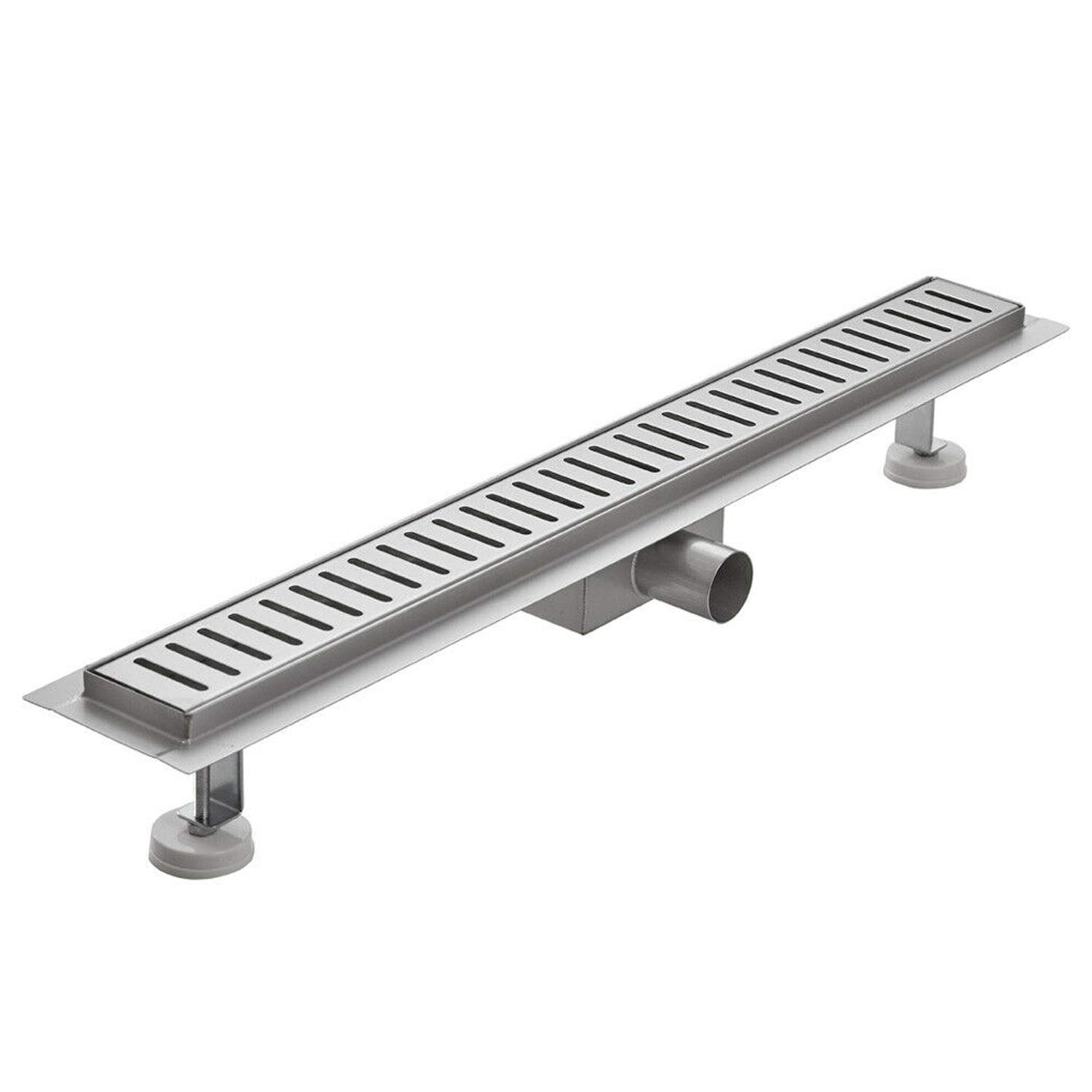 Canalina di scarico doccia in acciaio inox con griglia a righe 50 cm mod. Stripe