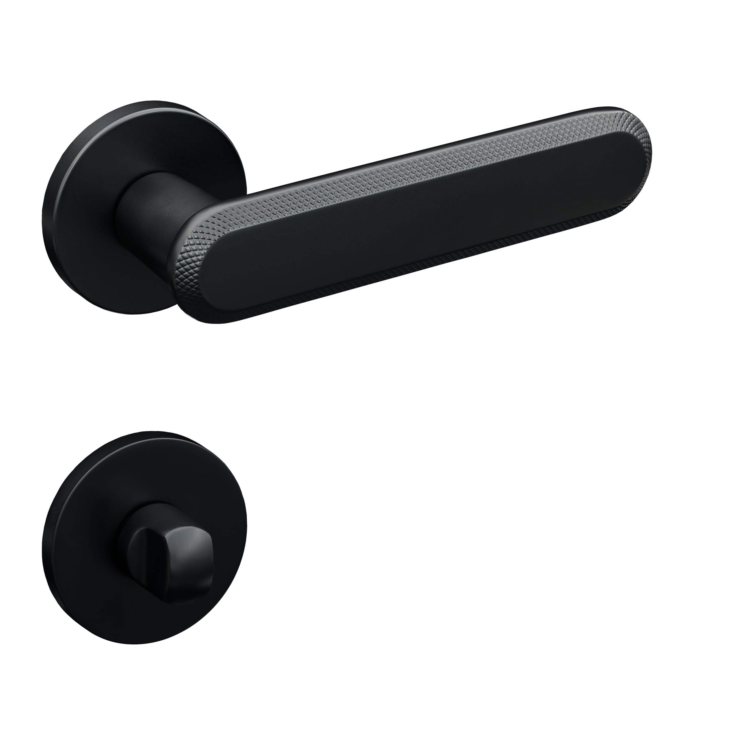 Gavroche Türgriff für Badtüren Schwarz | WC Drückergarnitur Set Türklinken mit WC-Verschluss für Badezimmer und Toilette mit runder Rosettengarnitur aus Zink schwarze Türbeschlag für Badezimmertüren