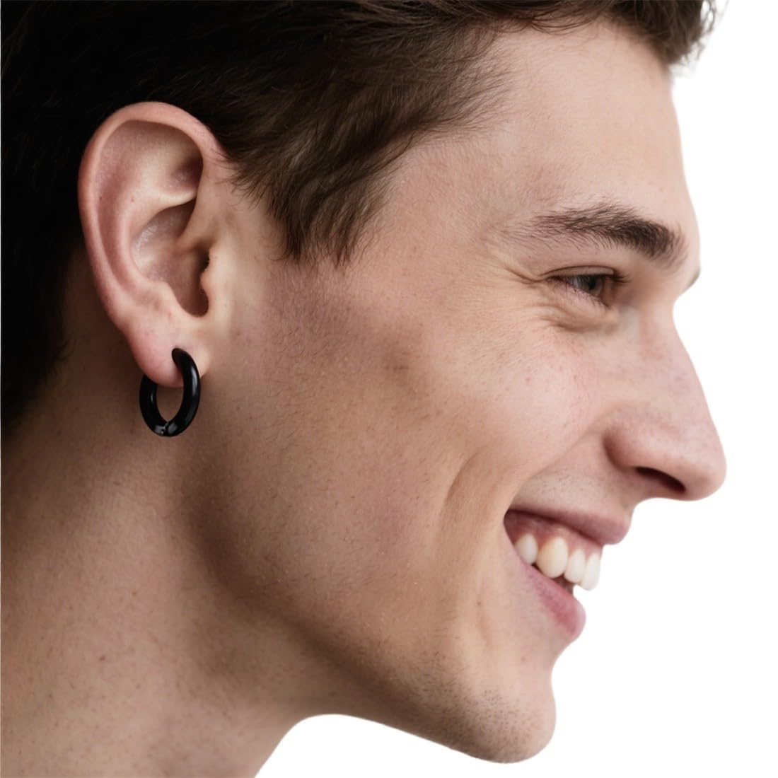 2 Paia Orecchini Non-Piercing, Acciaio Inossidabile, Design a Cerchio, Argento/Nero, Clip On