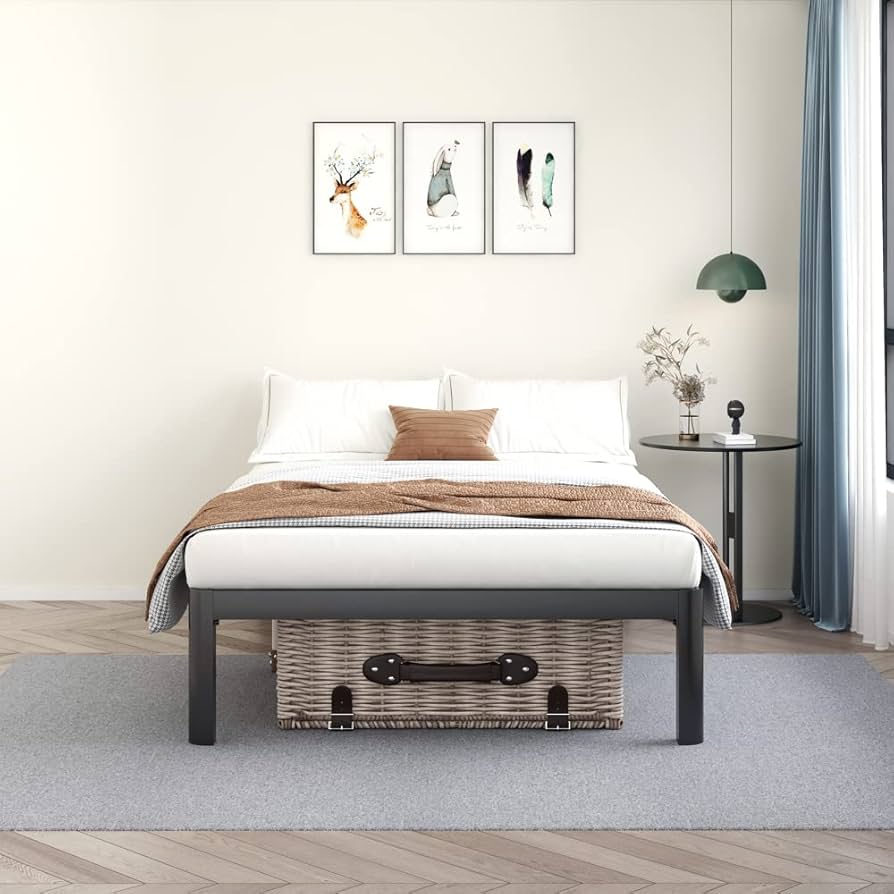 Mainstays Wood Slat Black Metal Platform Bed Frame With Wood Legs, Full