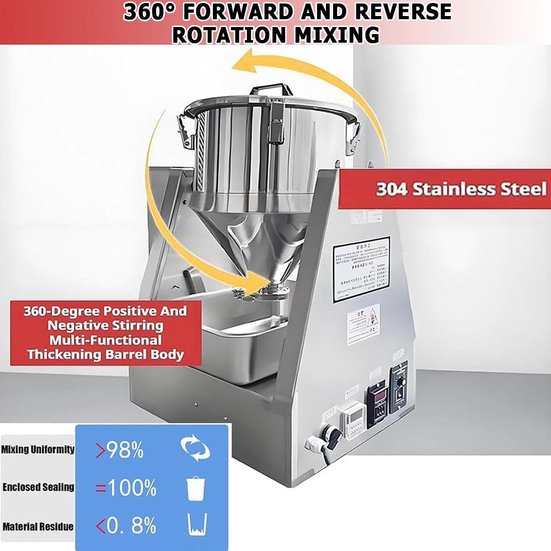 Kleiner Pulvermischer Aus Edelstahl,Industriemischer,Elektrischer Pulvermischer,Mit 360° Rundum Mischen Für Trockenpulver Und Granulate,Edelstahl Labor Mischgeräte 20L