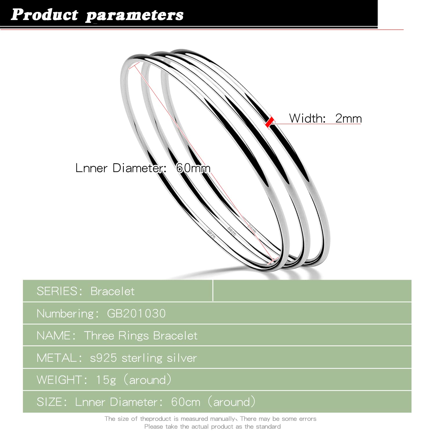 Dankadi Bracciale lucido fine in 925 argento 2 mm largo, set 1/2/3 impilabile 60 65 68 mm, diametro cerchio rotondo liscio pieno, semplice classico, fai da te