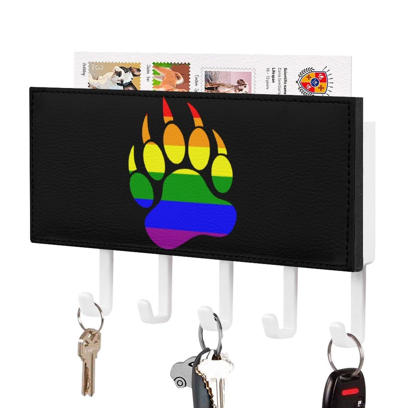 NCLQVJXZKHW Gay Bear Prides Paw Key Holder with 5 Hooks Key Hooks Wall Mounted Key Racks Key Hanger Organiser Shelf