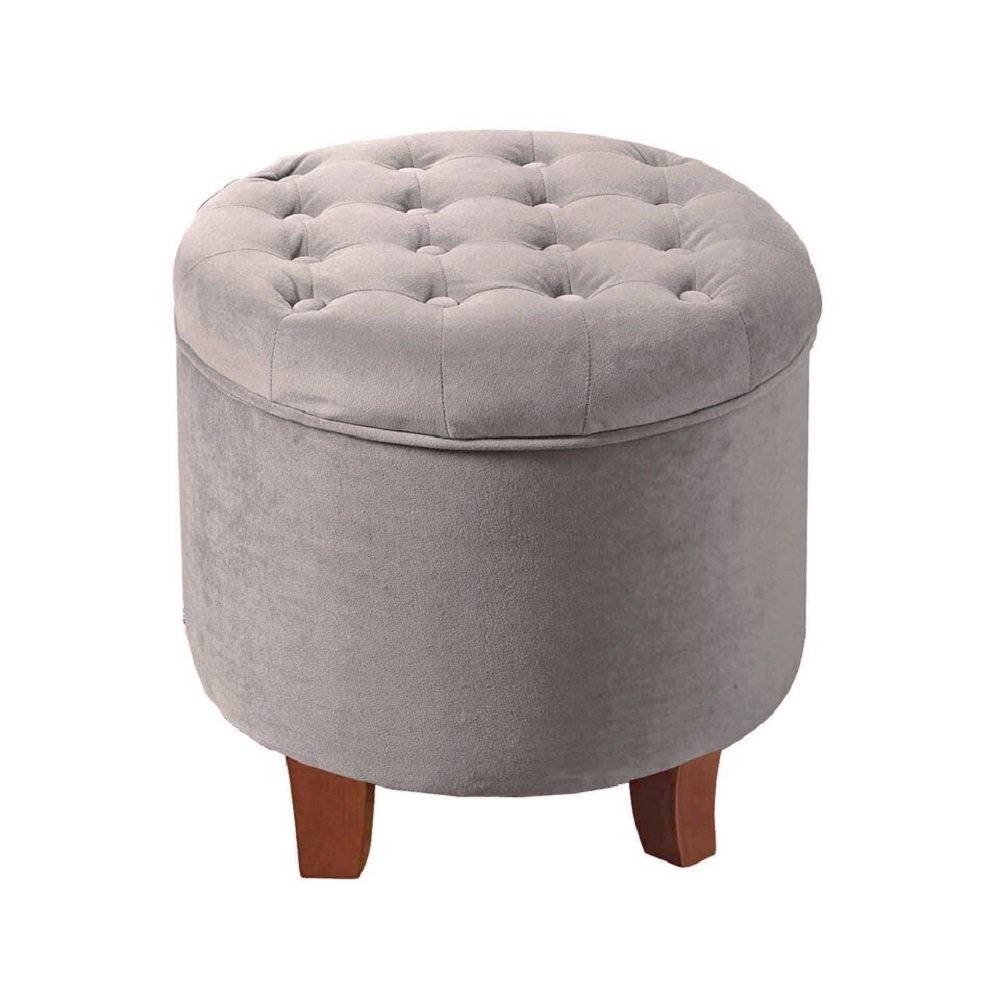 homepop home decor | upholstered round velvet tufted foot rest ottoman | ottoman with storage for living room & bedroom | decorative home furniture, gray small