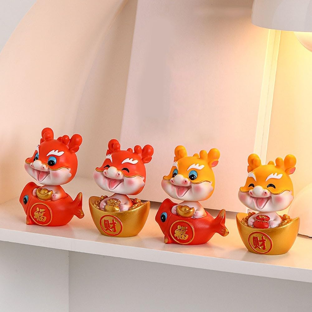Posąg Feng Shui, Ozdoby do salonu, Ozdoby Feng Shui, Dekoracja Posągu, Posąg Smoka, Rok Smoka Fortune Dragon Cute Bobblehead Ornament Świąteczny Potrząsający Głową Smok Ornament(Yellow)