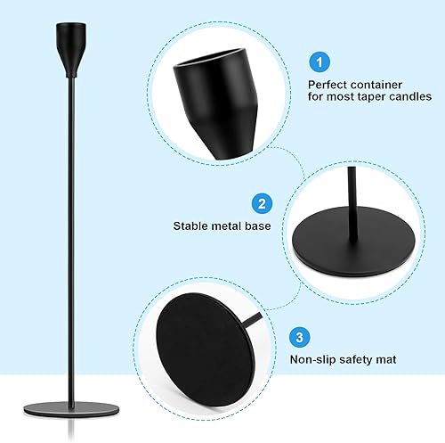 Miniatura 6 de Juego de 6 portavelas negros para velas cónicas portavelas decorativos a granel portavelas cónicos para centro de mesa boda comedor fiesta