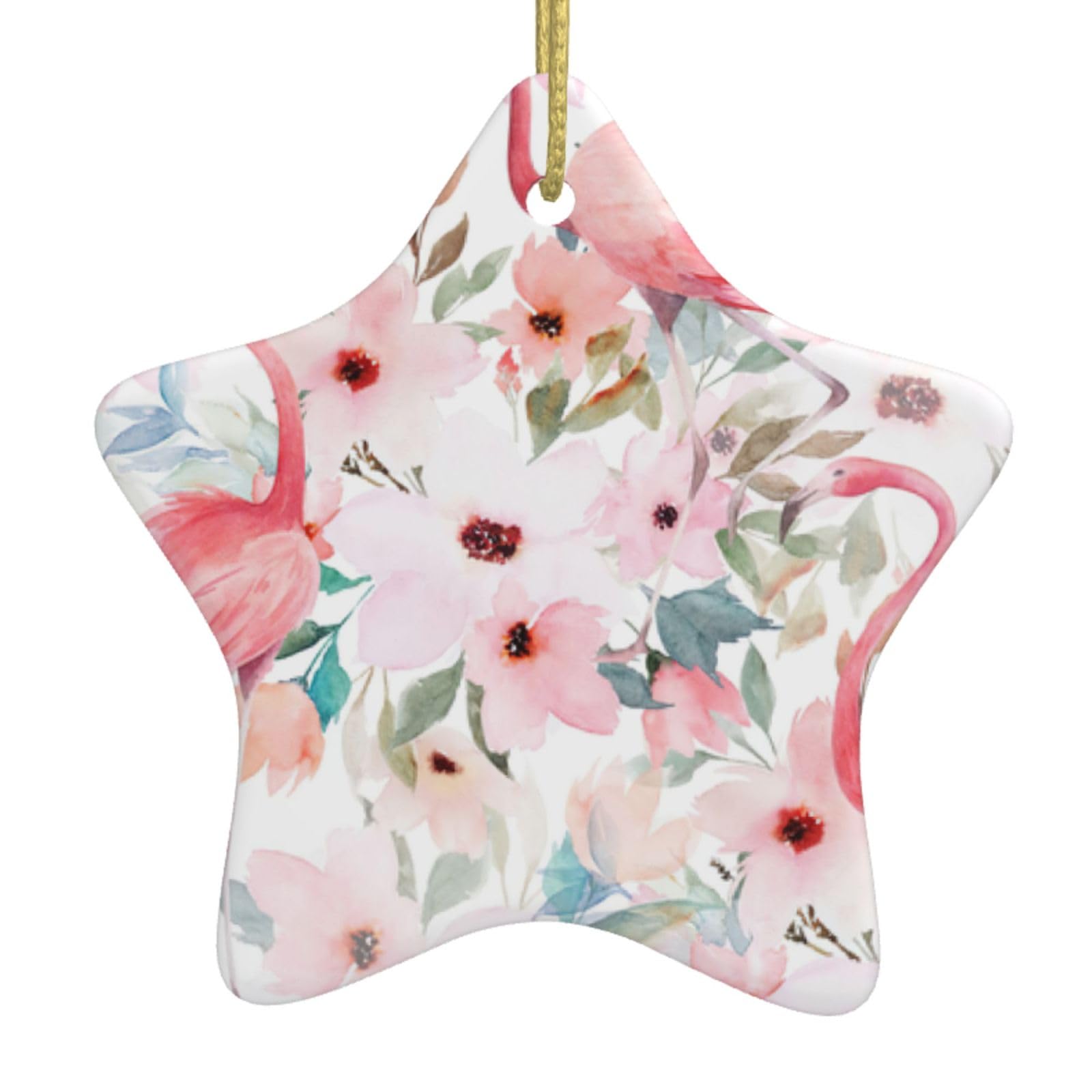 Floral With Flamingo Print Christmas Ornaments, Ceramic Hanging Ornament, Round Shape Decorations