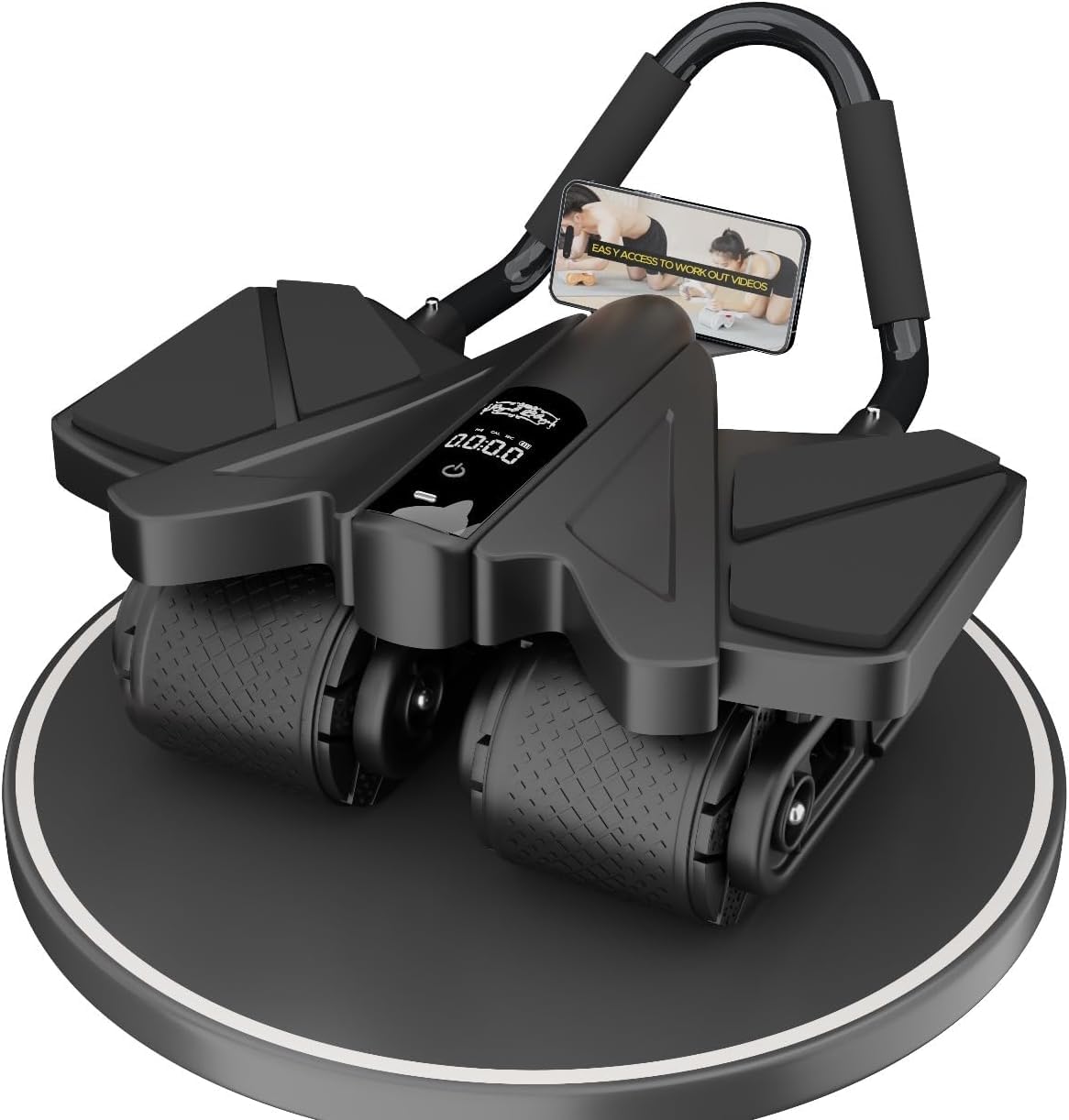 Bauchmuskel-Roller für Zuhause – 4 Räder Bauchmuskelroller mit LCD-Bildschirm, 5 Widerstandsbänder, Knöchelriemen, Türanker, Griffe, Reisetasche, bequeme Ellenbogenstütze mit rutschfesten Griffen