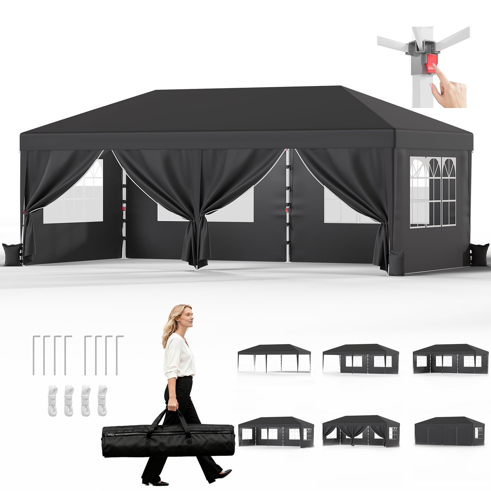 JUMMICO Pavillon 3x6 Wasserdicht Stabil Winterfest Höhe Verstellbar,Faltpavillon mit 6 Seitenwänden,Pavillon UV Schutz 50+,Gartenpavillon Faltzelt für Garten, Innenhof, Camping,Gazebo Hellgrau