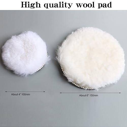 Miniatura 3 de Kit de 9 almohadillas de pulido de lana natural de 4 y 6 pulgadas, rueda de pulido para fijación de taladro con adaptador de taladro de 58 pulgadas