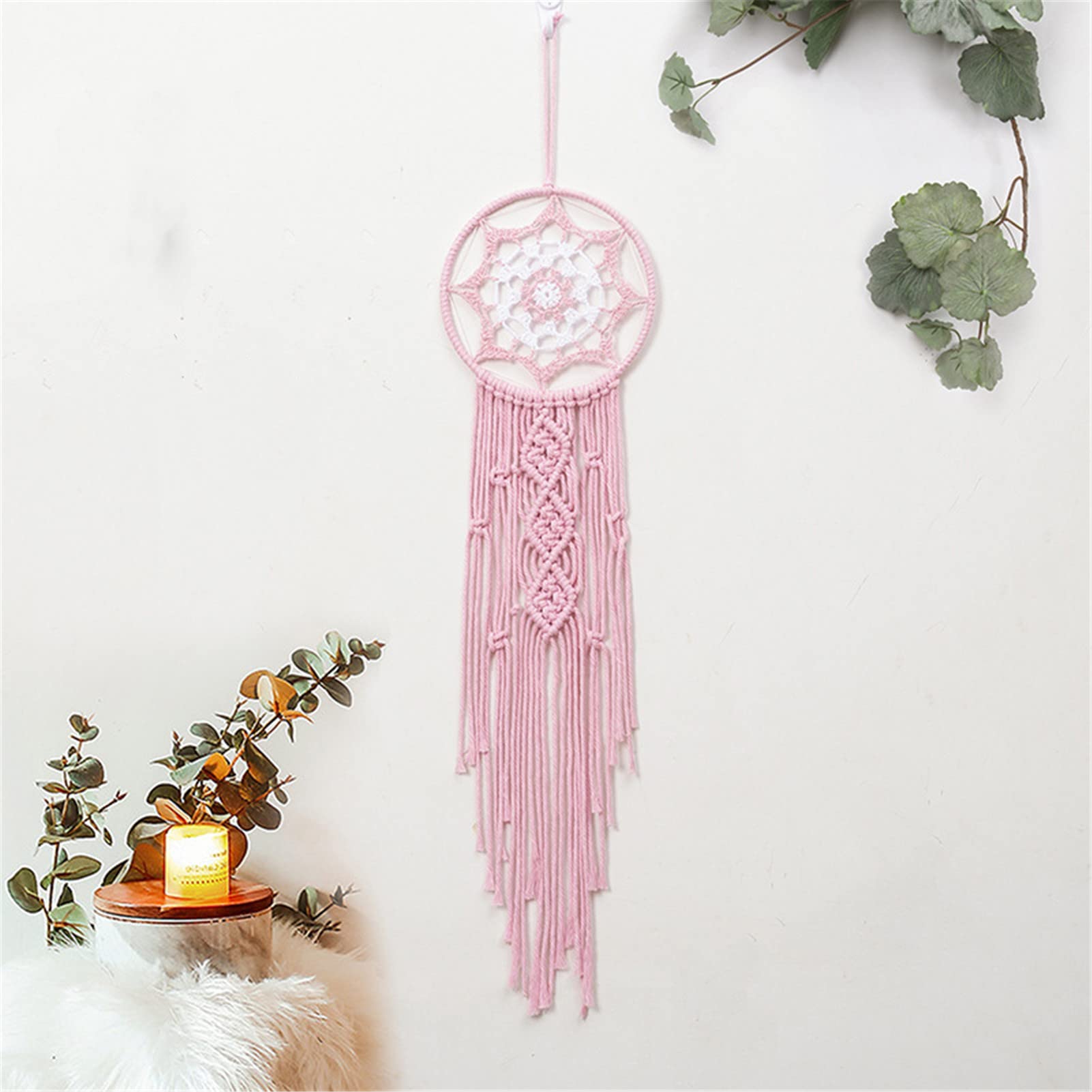 UYUME Chic Tapestry Wall Decor, Macrame Wall Hanging, Pink Boho Tapestries Handmade Woven Tapestry Wall Decoration Tapestry for Living Room Bedroom