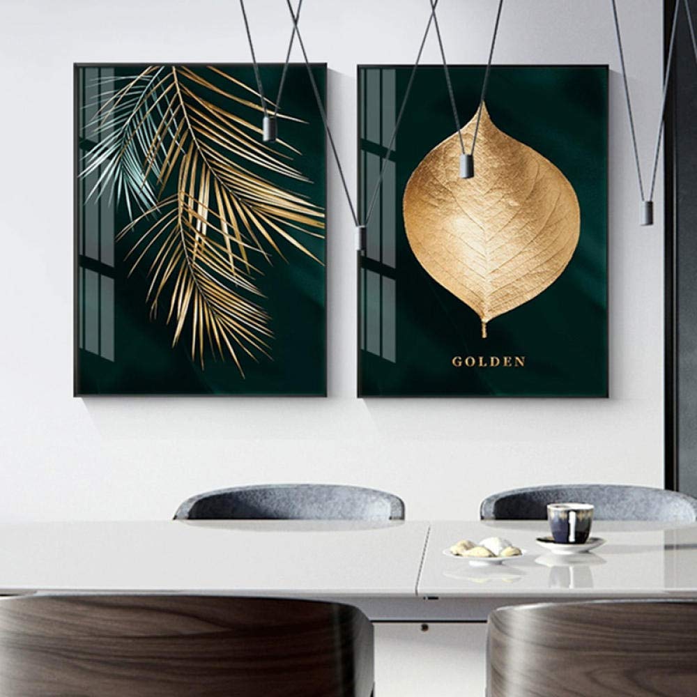 Hoja De Oro Arte Abstracto De La Pared Cartel E Impresiones Estilo Moderno Cuadro En Lienzo Pintura Botánica Arte Contemporáneo Sala Entrada Decoración Imagen 50 * 70Cm*3