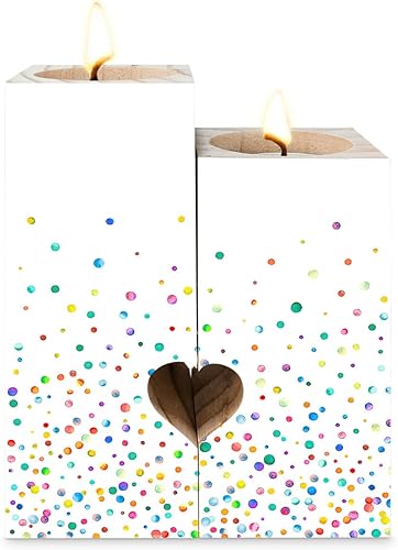 Juego de 2 portavelas para centro de mesa soporte de vela de acuarela de madera portavelas de corazón decorativo para mujer esposa boda día de San