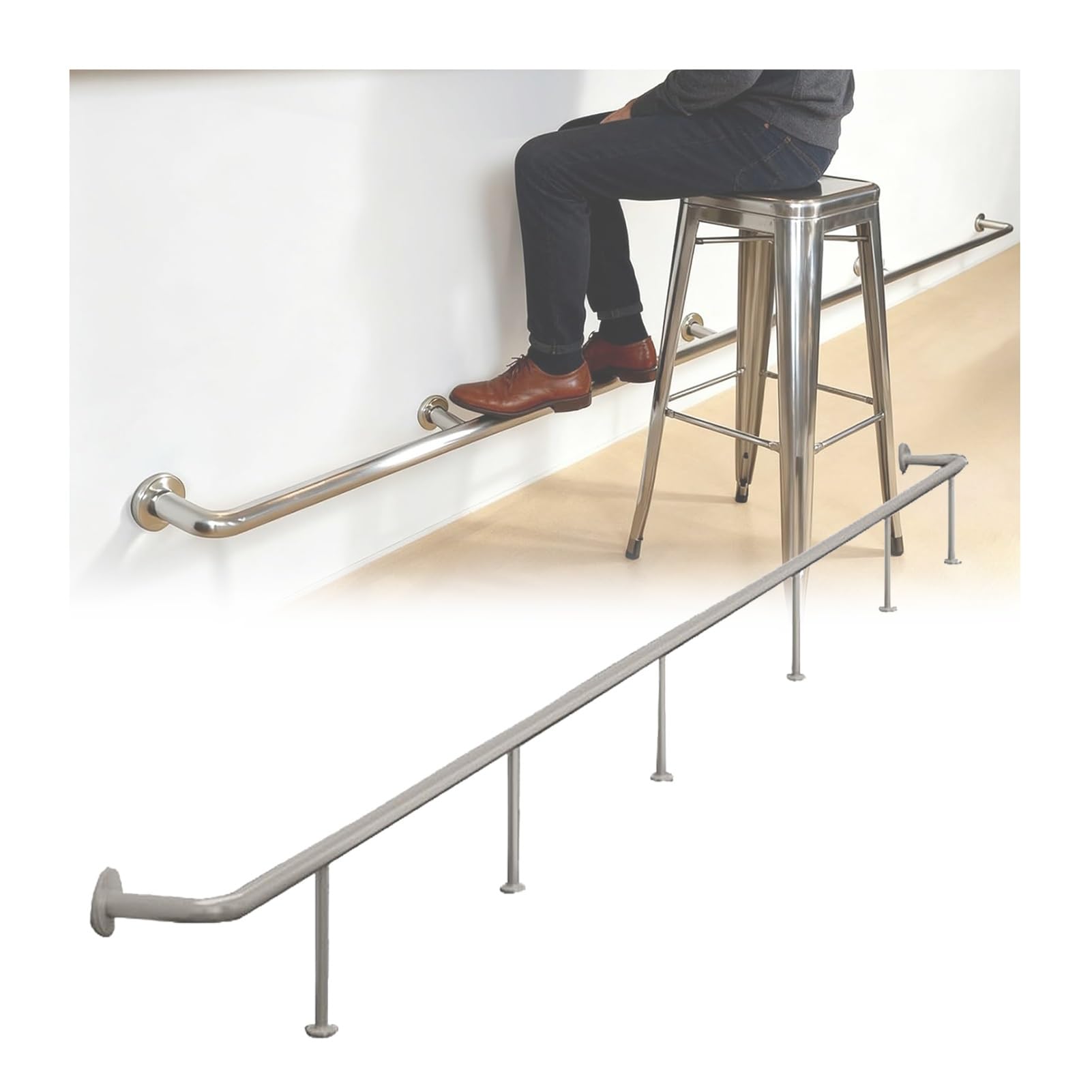 Barre de protection pour pieds de bar avec matériel de fixation, repose-pieds robuste en acier inoxydable - 170 cm (66,9 po) - Support de comptoir durable pour cuisines et restaurants - Asse