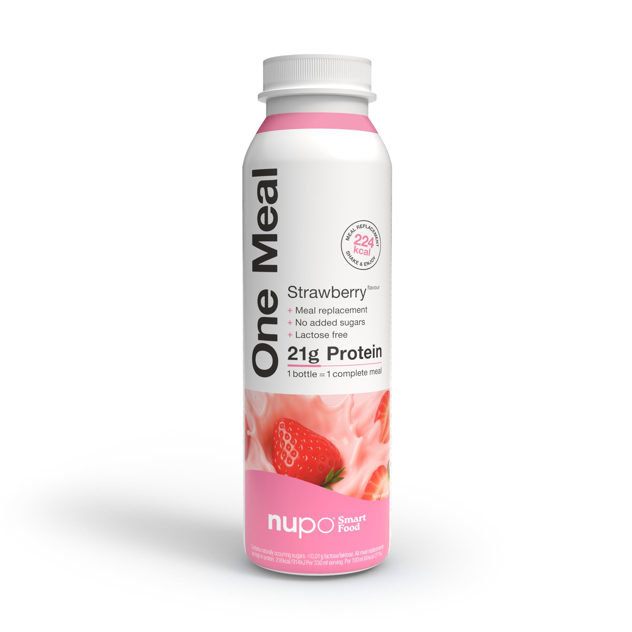 NUPOOne Meal Strawberry – Ready-to-Drink Shake - Tasty meal replacement shake with 24 vitamins and minerals - High in protein - No added sugar - 12 x 330ml