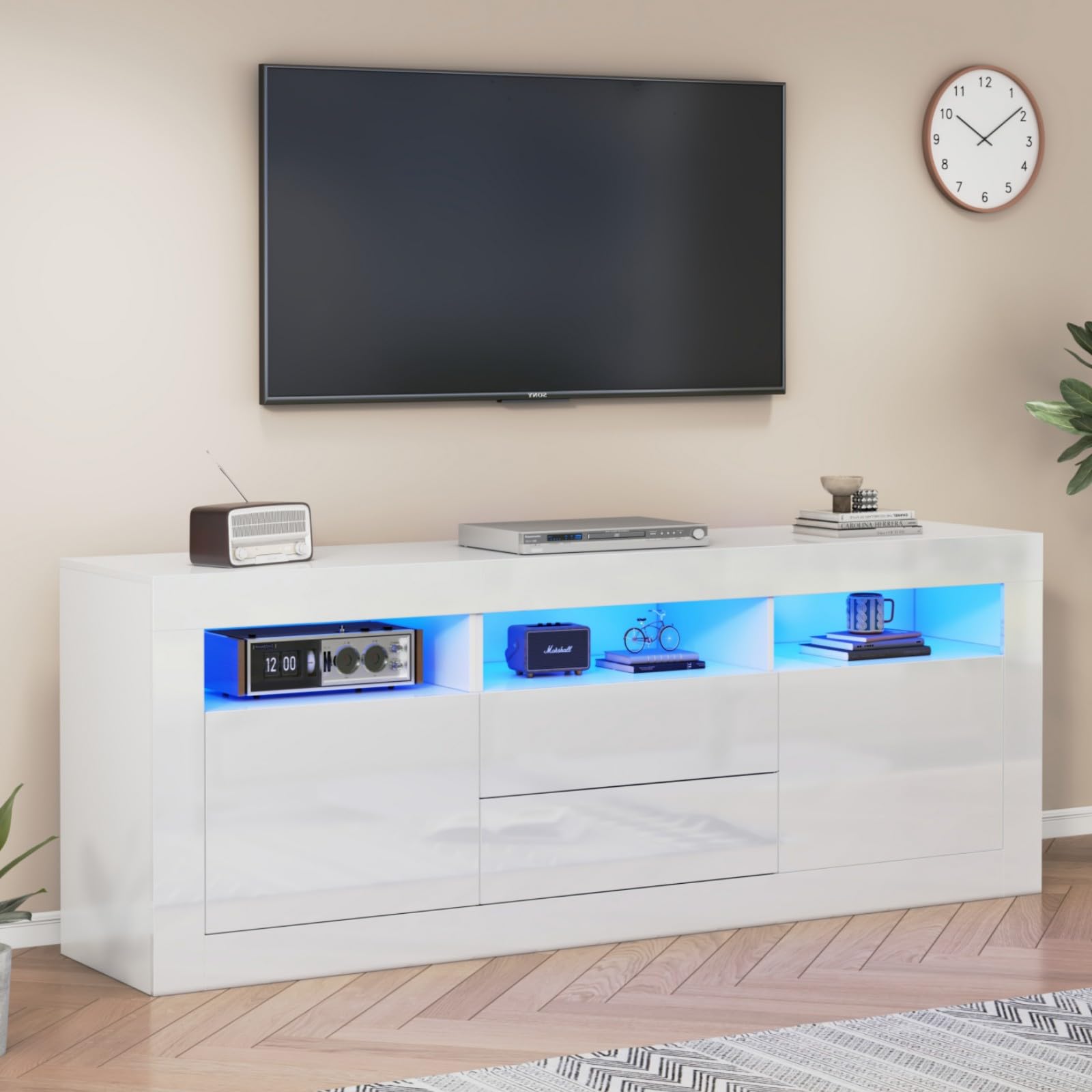 XRRJFYH 160cm Zwevend TV Meubel Houten Mediaconsole met Laden Entertainmentcentrum TV Meubel Aan de Muur Gemonteerde TV Console (Color : Brown