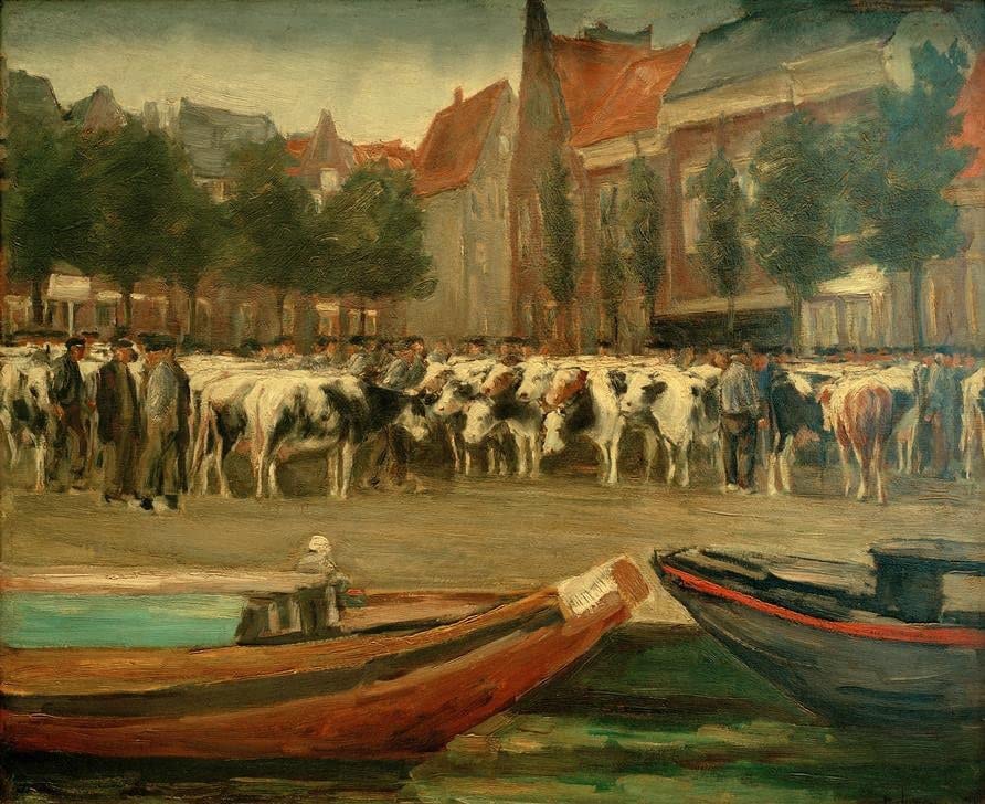 Tableau Rindermarkt à Leyde Max Liebermann poster art de style vintage en taille 60x90cm