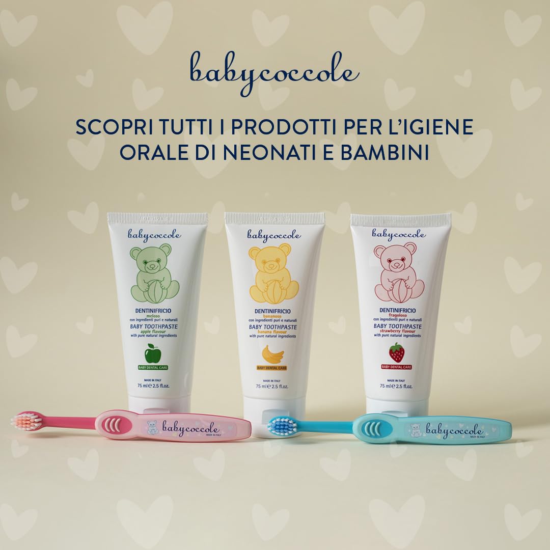 Babycoccole 1 SPAZZOLINO BABY per neonati e bambini 0-4 anni. Setole super morbide delicate su gengive e dentini. Delicato massaggio gengivale. Utile per lo sviluppo dei primi denti. Azzurro o Rosa