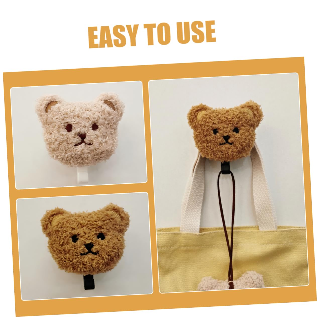 Ipetboom Gancio Adesivo a Parete Orsetto Peluche 2 Pezzi, Gancio Chiavi | Pp Legno Peluche, Design da Muro Autoadesivo, per Cappotti e Ombrelli, Uso Facile in Casa o Viaggio