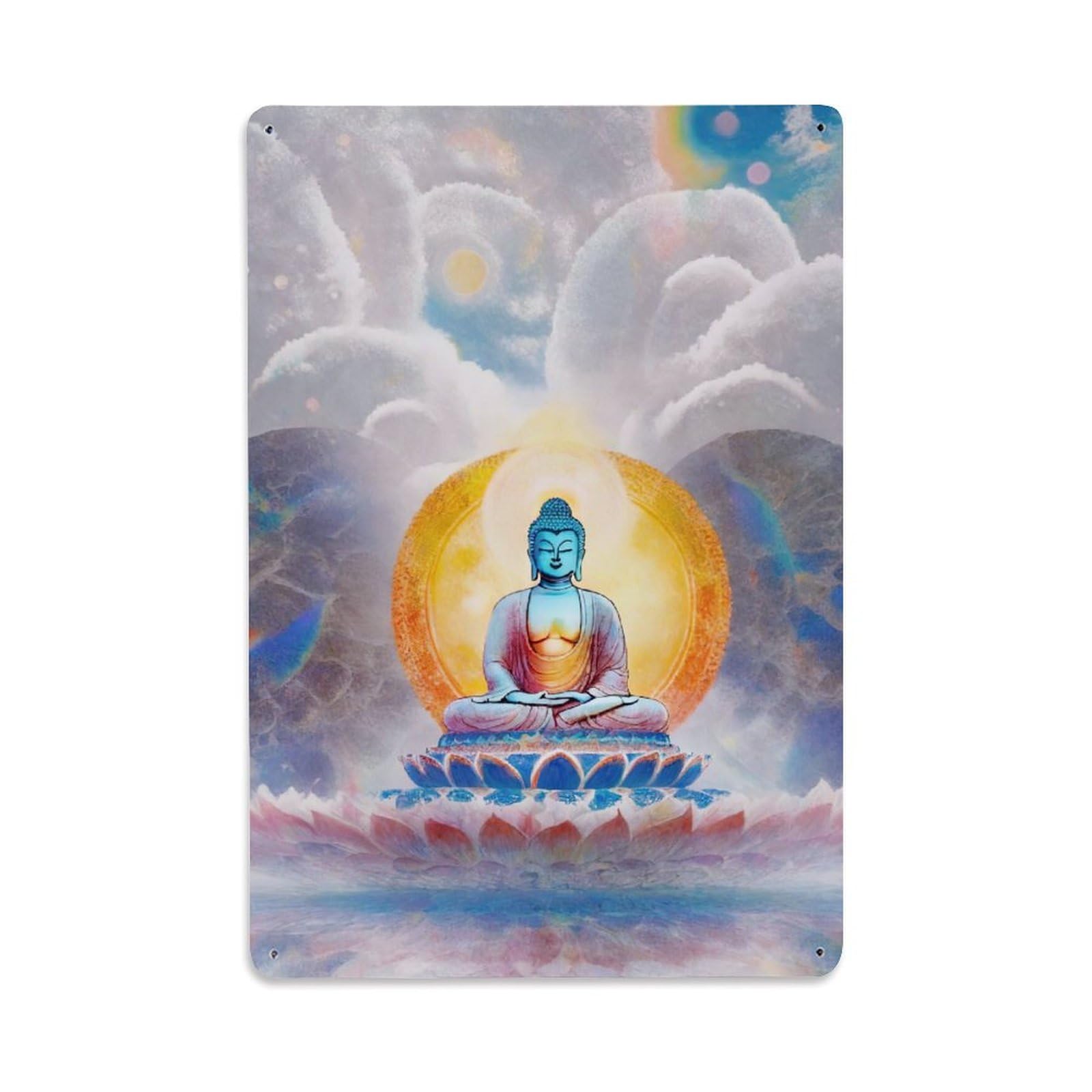 Indian Buddhism Zen Spiritual Buddha Venerable Aesthetic Metal Tin Sign Plaque Wall Decor for Cafe, Man Cave, Club Bar, Office, Home Garden Round Metal Poster 8x12Inch