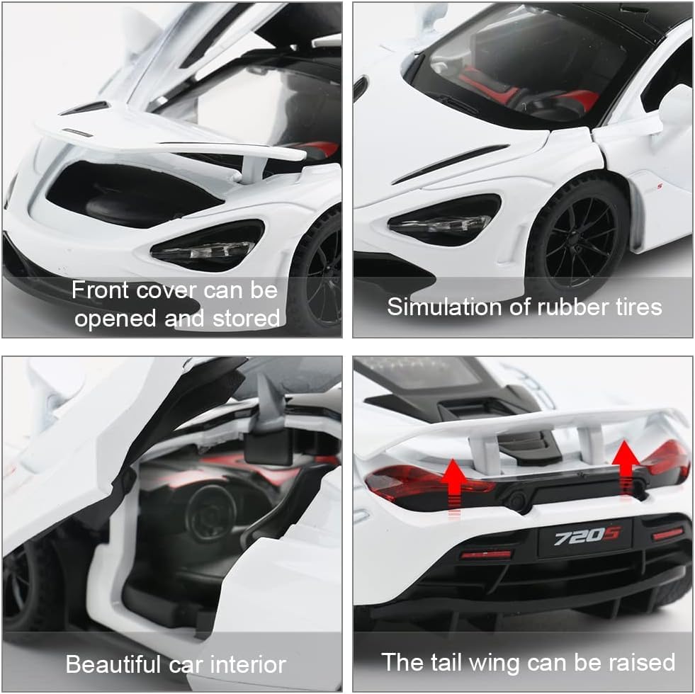 Image of New 1:32 Mc-Laren 720s Diecast Alloy Metal Pull Back Car with Openable Doors Music Sound and Light Vehicle Toy Car for Kids Boys