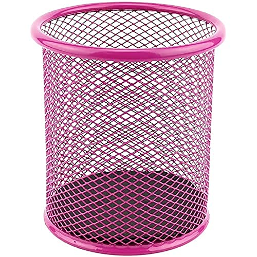 LEVIATAN Portalápices de Malla Metálica Redondo - Portalápices de Escritorio, Estable - Organizador de Oficina Color Rosa, Diámetro de 91 m