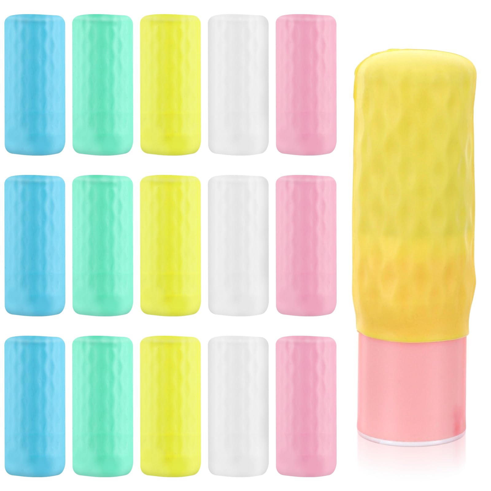 Guduling 15 Pcs Silicone Bottle Covers for Travel,Travels Silicone Bottle Caps,Elastic Sleeves for Travel, Reusable Leak Proof for Body Wash Shampoo Container In Luggage(Multicolor)