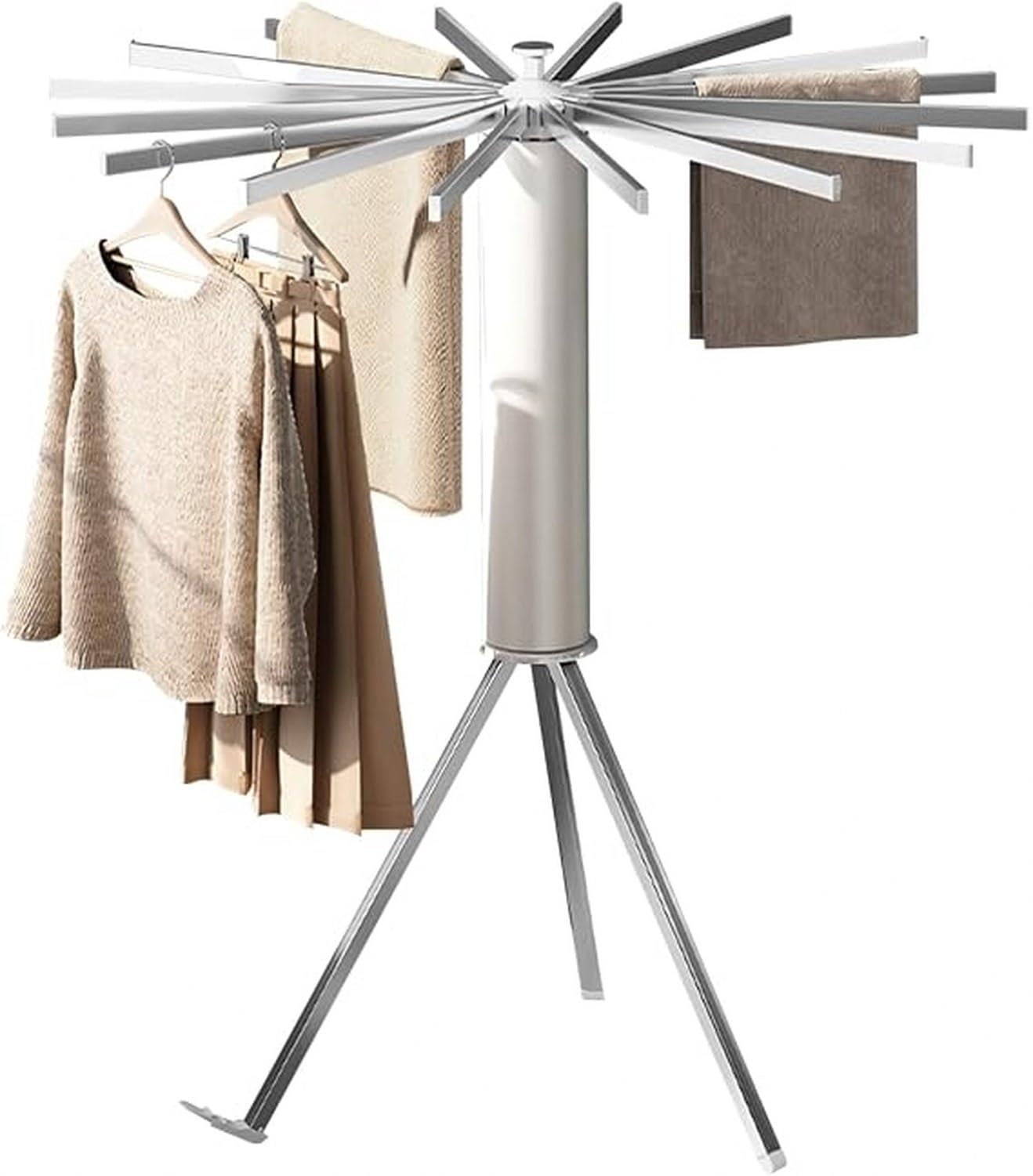 Wäschetrocknerständer Teleskop DREI Beinen, Faltharer Wäscheständer Platzsparend, Portable Kleidertrockner ohne Montage, Stabiler Wäschetrockner aus Aluminium f, Aluminum