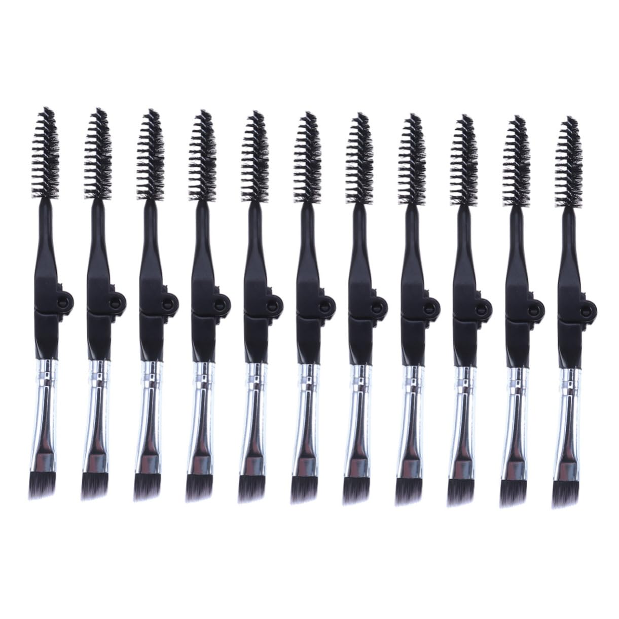 PLAFOPE 10Pcs Mini Foldable Eyebrow Brush Professional Dual Head Eyebrow and Eyelash Brushes for Women Compact Beauty Tools Black