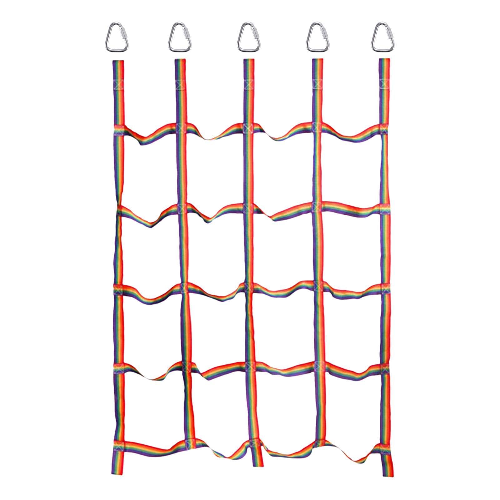 Red De Escalada Arcoíris Para Niños | Cuerda Portátil Con Ganchos | Soporta 250 Kg | Mejora Coordinación Y Fuerza | Ideal Para Parque O Jardín
