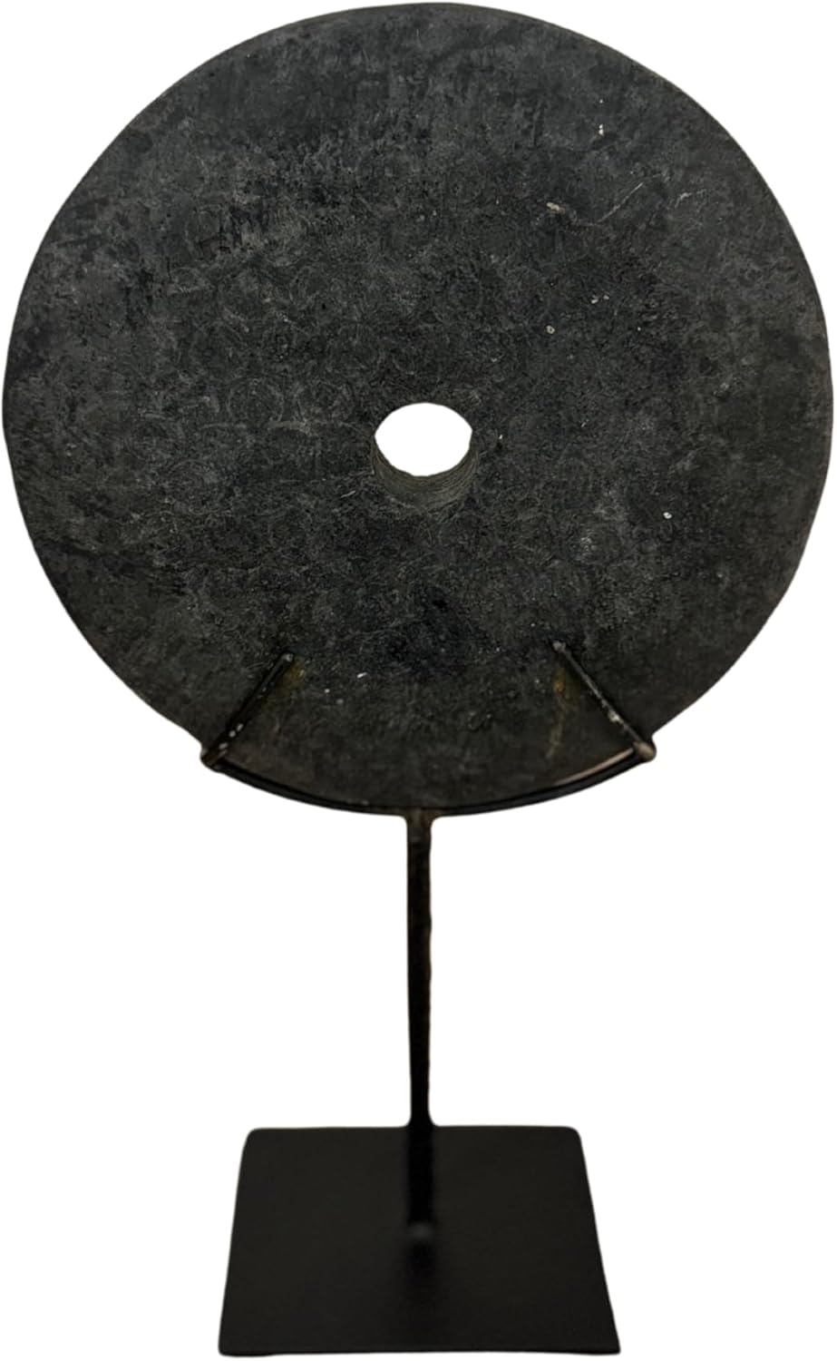 Decorative disc of Oriental style in Black Stone, Elegant, enhanced on a matt black metal base. Evoking the purity of Forms and the connection with the Nature of Zen Art