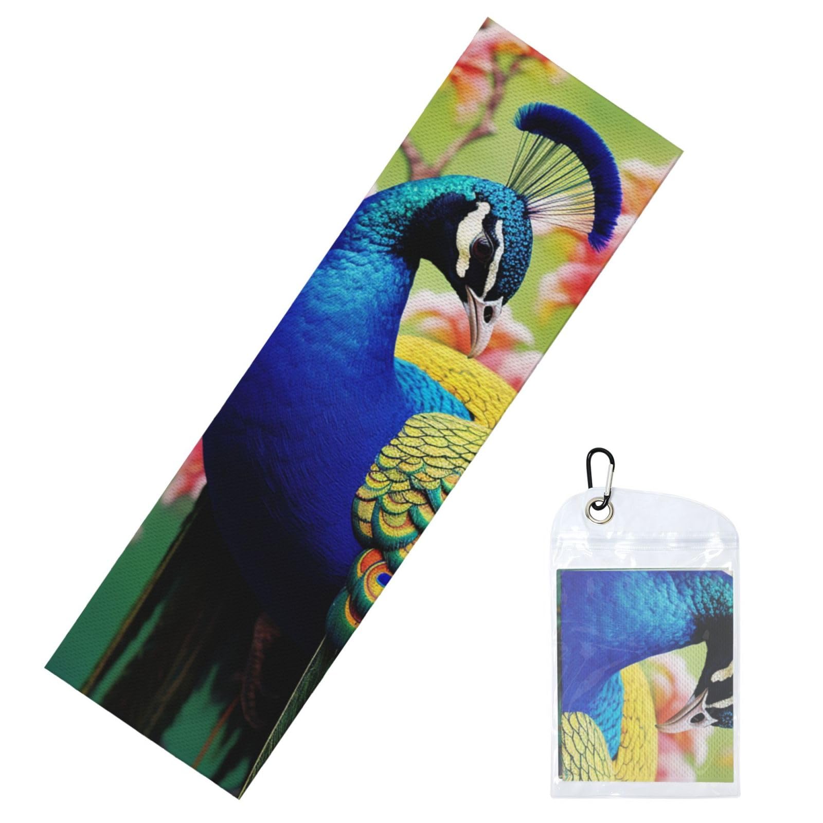 DWVTSLH Cooling Towel for Neck and Face, Peacock Ice Towel for Hot Weather, Soft Microfiber Chilly Towels with Waterproof Bag & Carabiner, Breathable Workout Towels 40"x12"