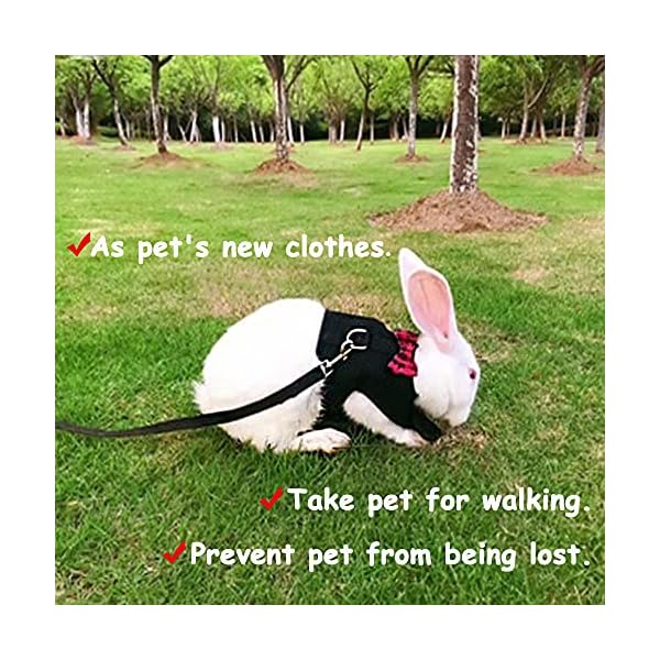 Asocea adjustable bunny harness and leash soft pet harness vest cloth lead for small animals rabbits ferret kitten black - image 7