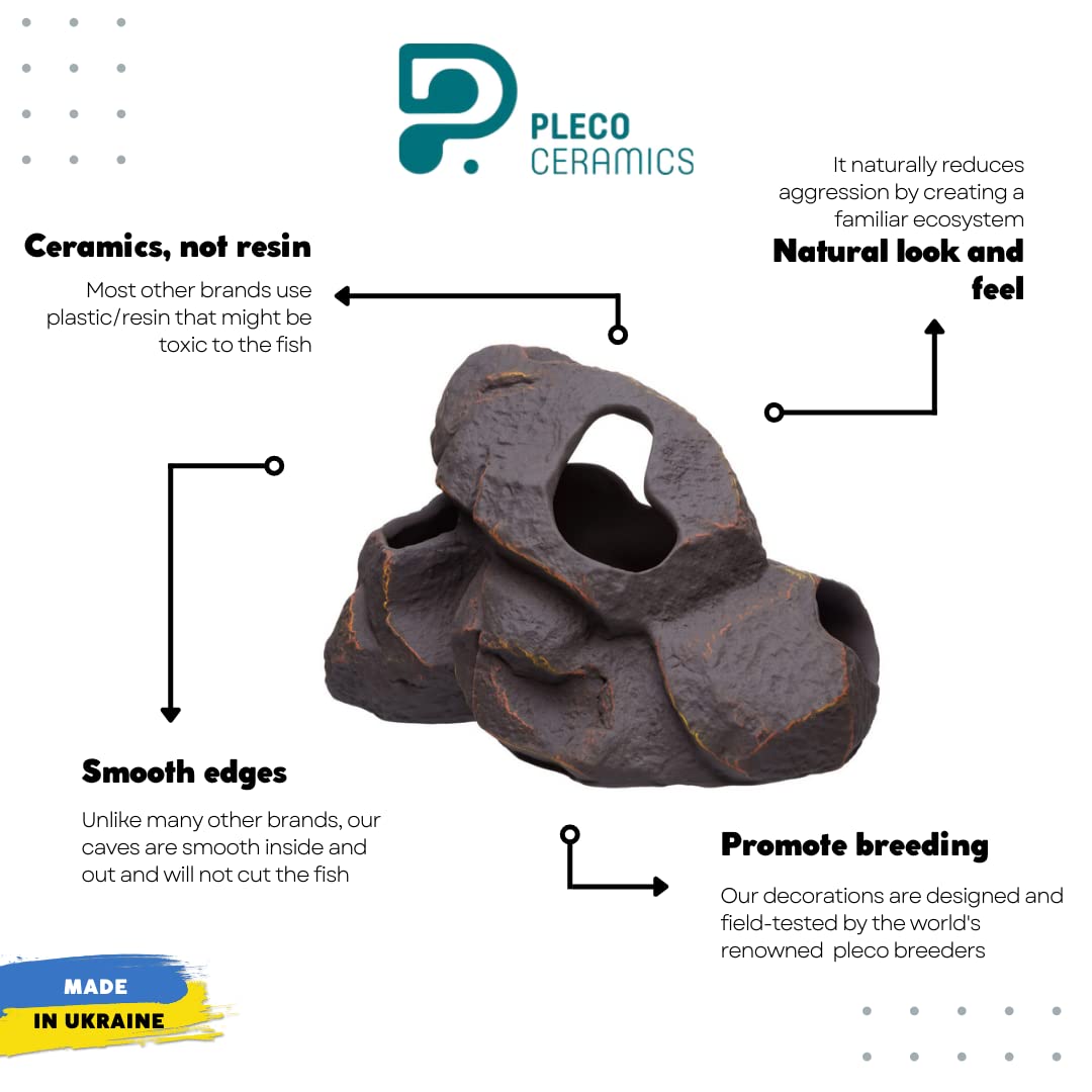 Plecoceramics Aquarium-Dekoration aus Keramik, Höhle, Betta-Stein, Dekoration für Aquarien, Versteck für die Zucht von Buntbarschen, Plecos, Betta-Spielzeug, Versteck (Magma-Stein)