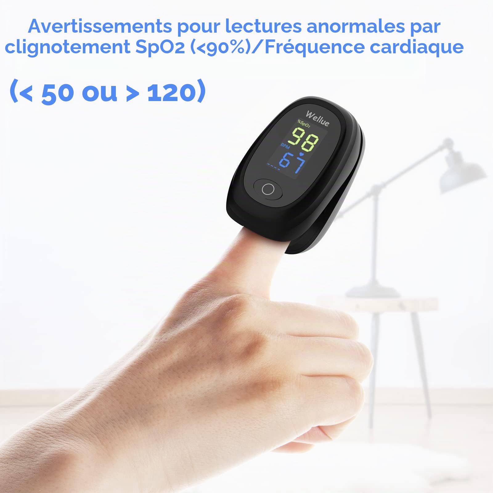 Oxymètre de Pouls, Oxymètre de Doigt, Pulsoximetre, Mesureur de saturation en Oxygène au doigt, Saturomètre Portable avec Moniteur de Fréquence Cardiaque pour Mesurer SpO2, PR, Piles Inclus Noir