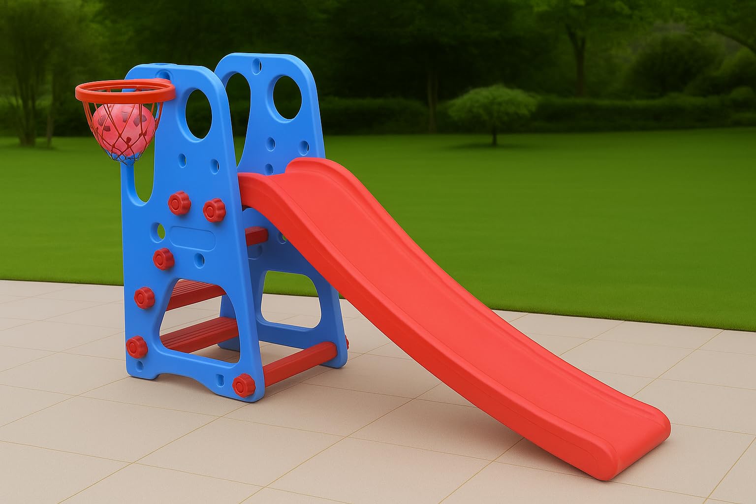 eHomeKart Kid Playgro Plastic New Super Senior Garden Slider With Basketball Ring For Boys And Girls For Home/Indoor Or Outdoor (Multicolor, 165 X 81 X 103 Cm)