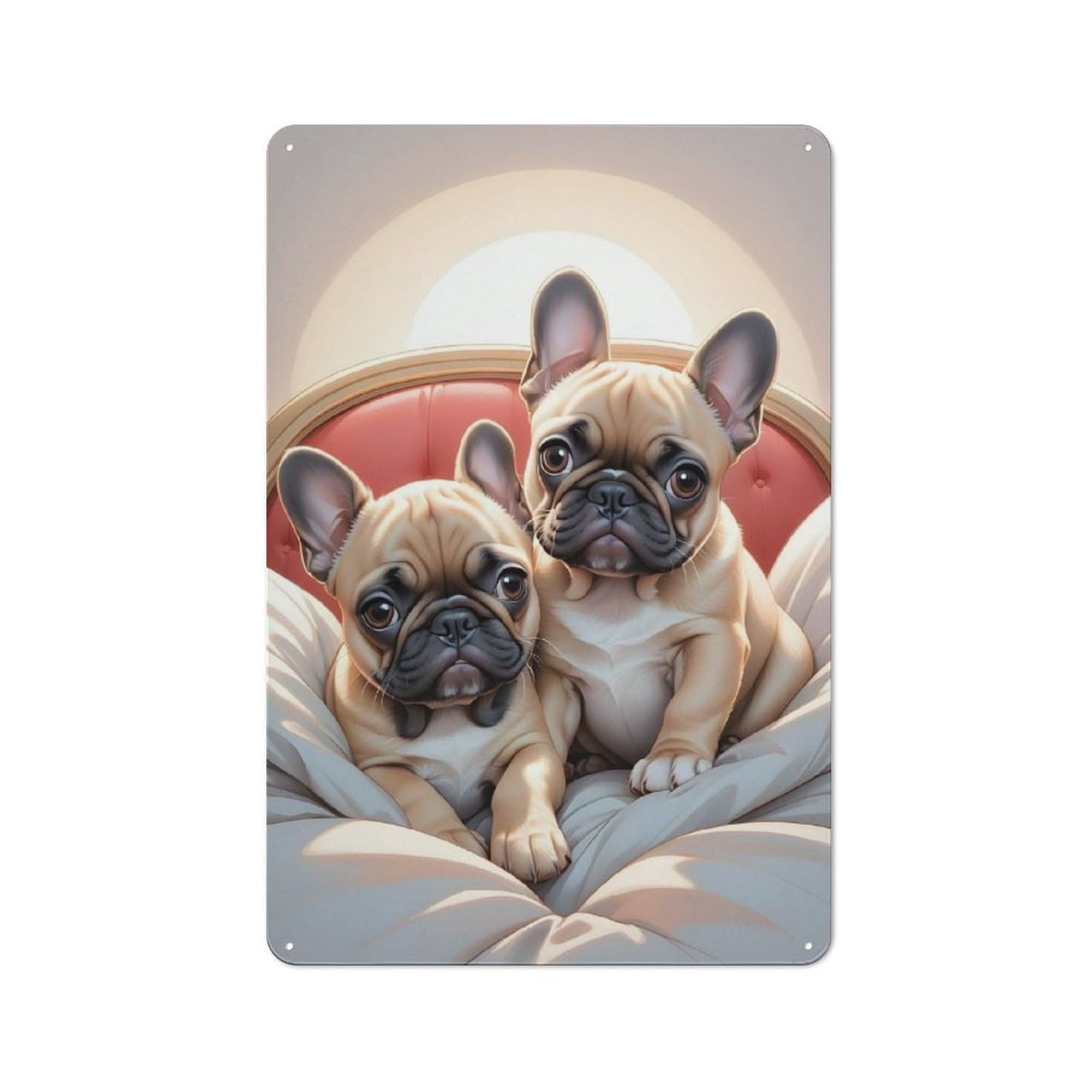 Junmoney French Bull Puppies Metal Sign 30X20cm With For Pub Or Café, Retro Decor, For Cooler-Month Interiors With Retro Character