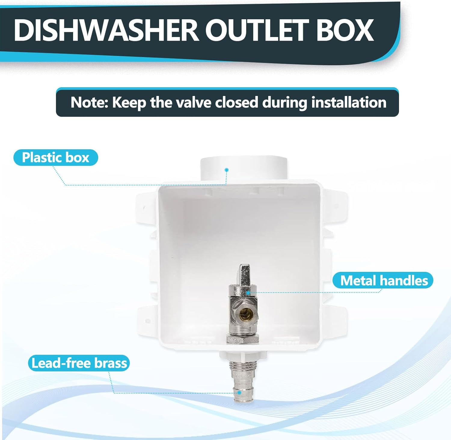 2 Pack Seelink Dishwasher Outlet Box, 1/2 Inch PEX-A Expansion Fitting Connection, Pre-Assembled Outlet Box with Installed 1/4-Turn Stop Angle Valve