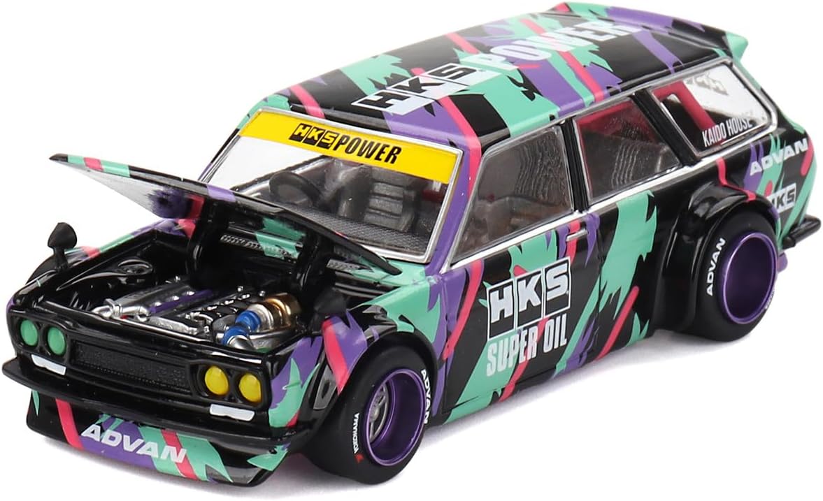 Diecast Collectibles Model Car Compatible with Kaido House 1:64 Datsun KAIDO 510 Wagon HKS V1 Oil Splash Pattern Limited Edition KHMG144