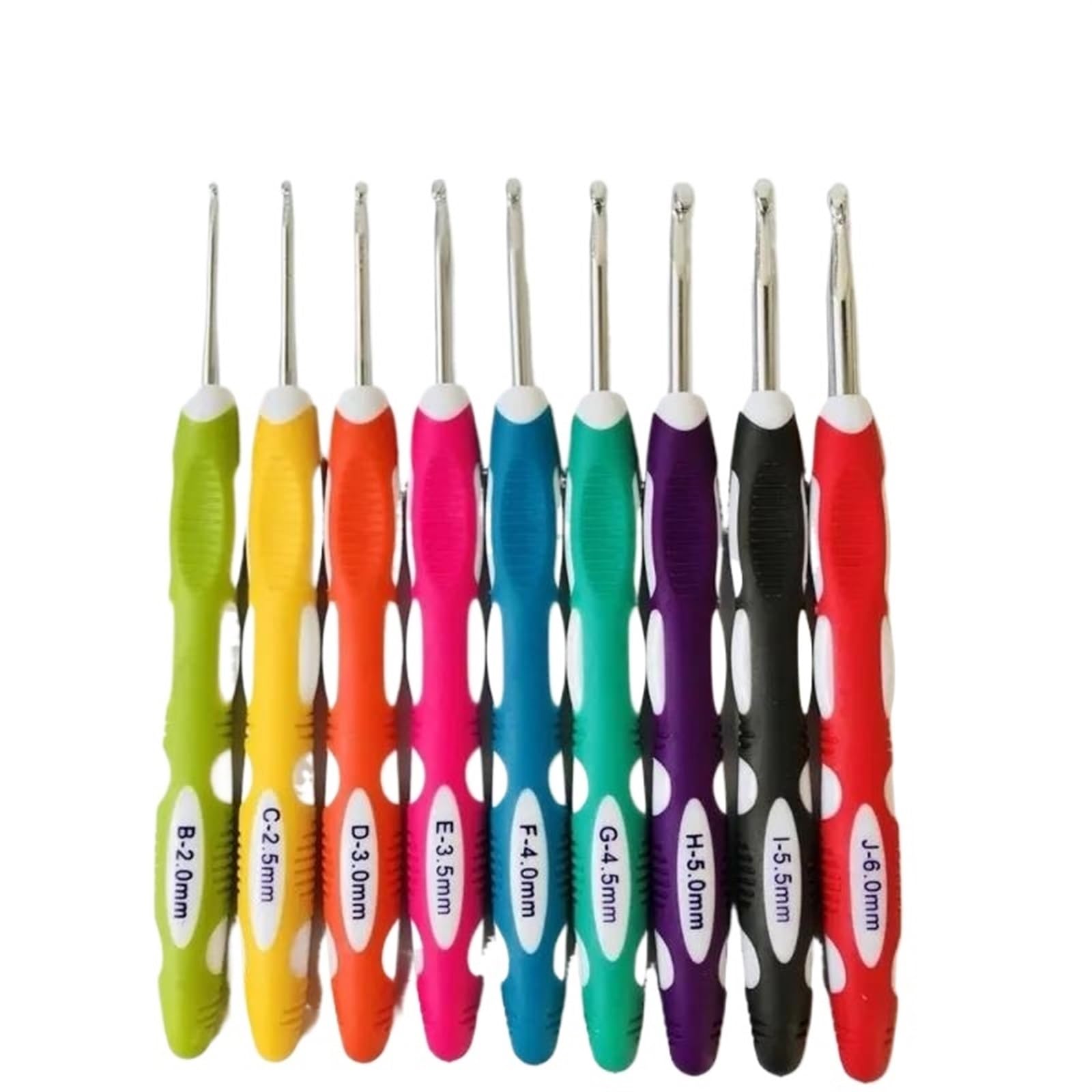 L6NqIAG Crochet Kit 9pcs/Set Multicolor Knitting Needles 2.0-10mm Soft Grip with Ergonomic Handle Crochet Hook