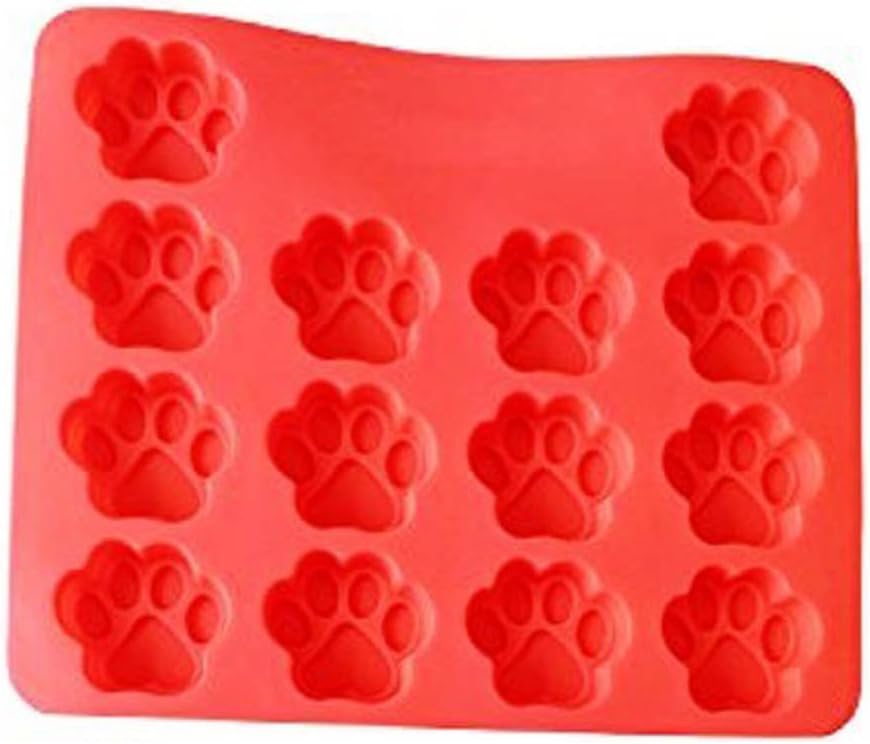 Mini Paw Silicone Cake Pan, Dog Treat Silicone Paw Mold, 12x10 Inch, 14-cavity, Red