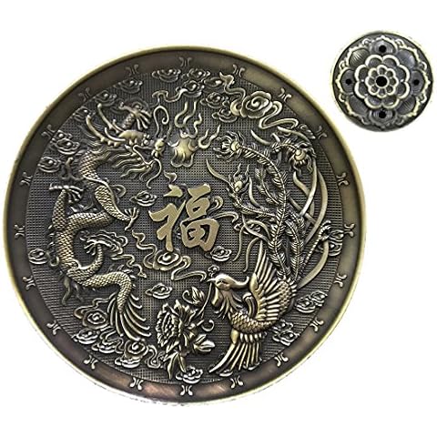 OTOFY Exquisite Tibet Buddha Eight Treasures Incense Burner Holder Incense Cones/Stick/Coil Incense Holders Home Decor Gift (Dragon Phoenix) Cover