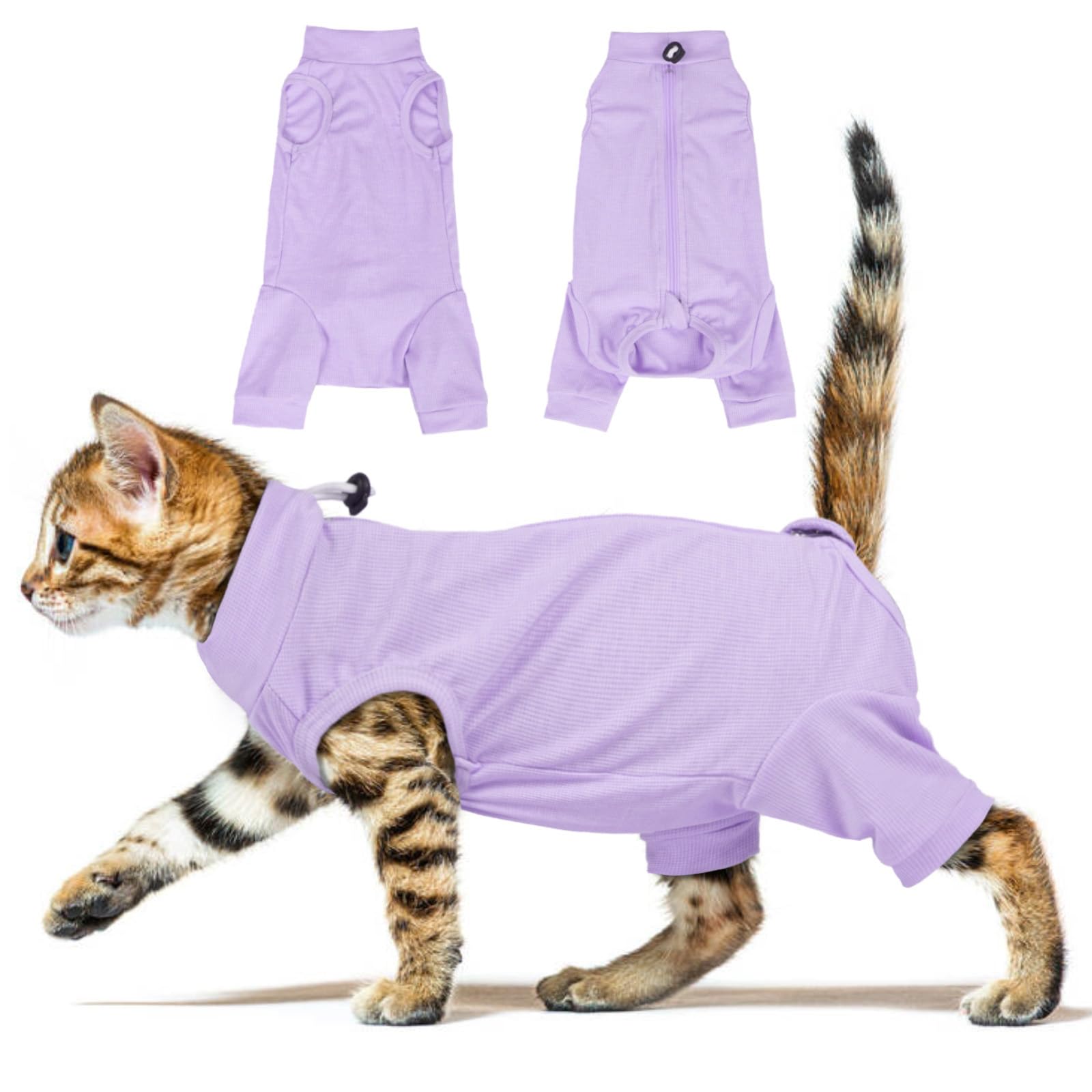 OUOBOB Cat Recovery Suit with Hind Legs, Breathable Post-Surgery Onesie for Abdominal Wounds, Anti-Licking Pet Surgical Pajamas - E-Collar Alternative for Female Cats (Purple, L)