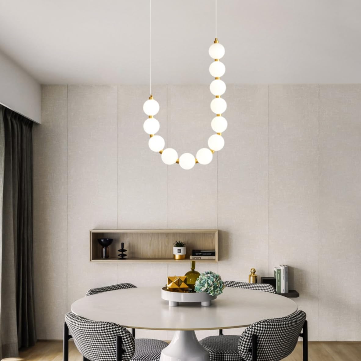 LYMSXAZOU Mid-Century Gold Chandelier Pendant Light with Acrylic Shades - Elegant White Globe Ceiling Fixture for Dining Room, Living and Bedroom(Gold,Neutral Light)