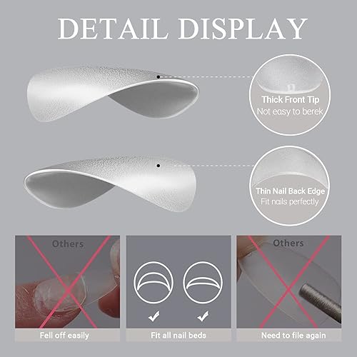 Miniatura 1 de Puntas de uñas cortas cuadradas, 5 tamaños de acabado prepulido, puntas de uñas de gel suave mate, 100 uñas acrílicas ultra ajustadas y naturales,