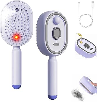 Electric Steam Brush, Rechargeable Detangling Straightener Purple