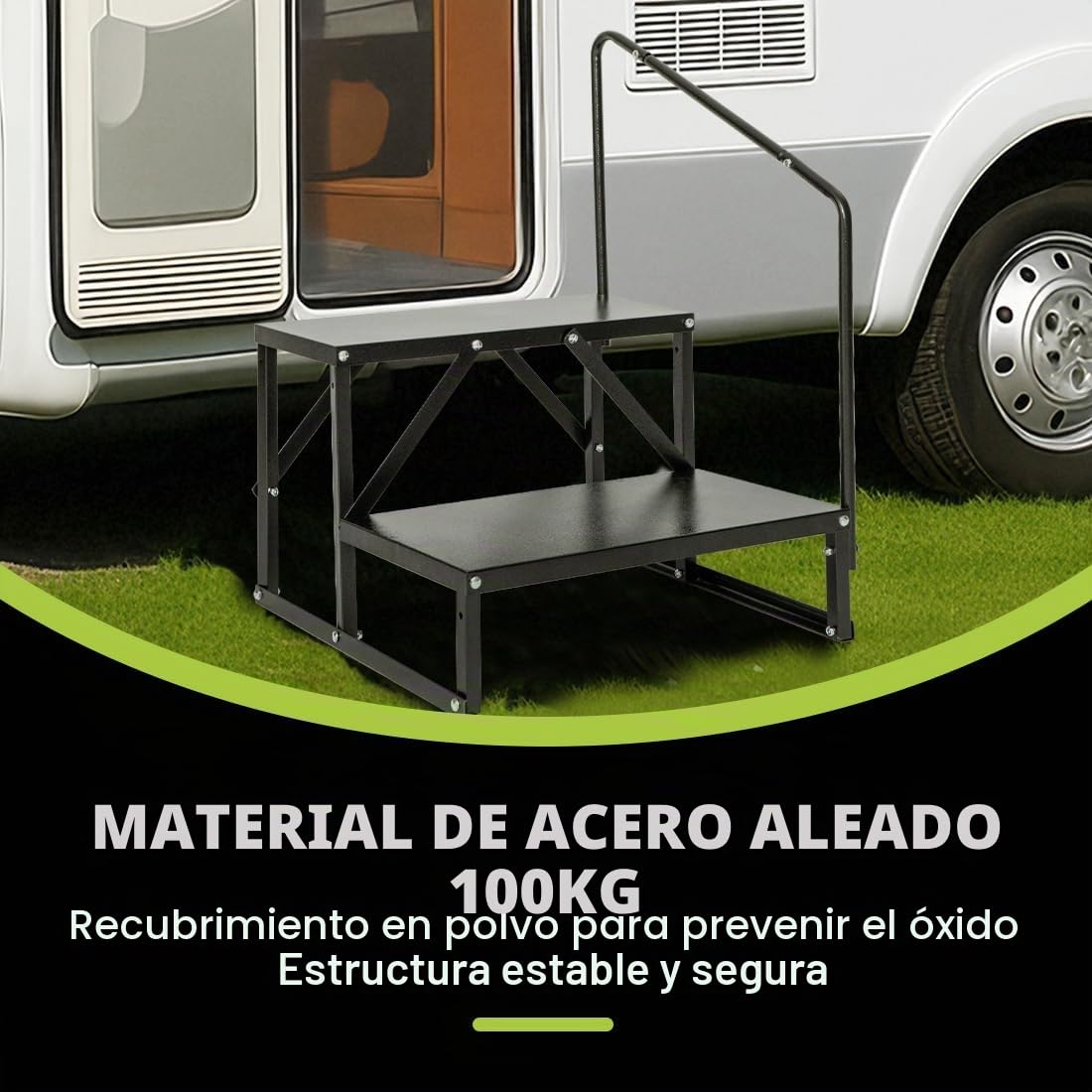 Escalera antideslizante, dos peldaños, pasamanos, escalones de hidromasaje, 2 niveles para autocaravanas, camping, remolques