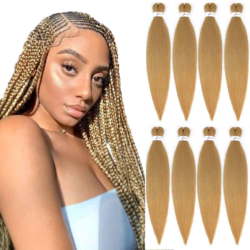 SOKU Pre Stretched Braiding Hair Extensions 24 Inch - 8 Packs Strawberry Honey Blonde Box Braids Synthetic Professional Crochet EZ Braid Neat Yaki